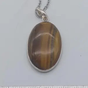 Tiger's Eye Silver 925 Cabochon Cut Healing Crystal Necklace