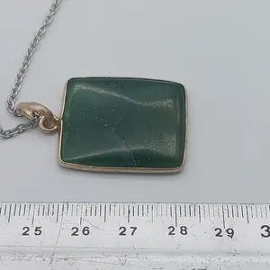 Green Aventurine Crystal  Necklace, Cabochon Cut, Silver 925