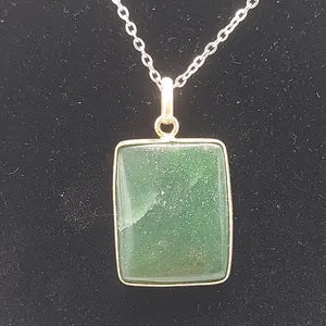Green Aventurine Crystal  Necklace, Cabochon Cut, Silver 925