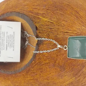 Green Aventurine Crystal  Necklace, Cabochon Cut, Silver 925