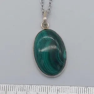 Malachite Cabochon Cut, Necklace, Silver 925