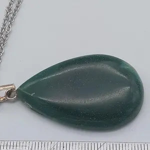 Green Aventurine Crystal Necklace, Cabochon Cut, Silver 925