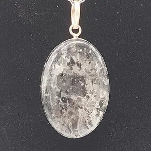 Clear Quartz with Green Tourmaline Inclusions Crystal Silver 925 Necklace