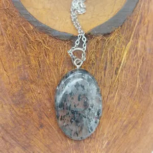 Clear Quartz with Green Tourmaline Inclusions Crystal Silver 925 Necklace