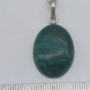 Malachite Cabochon Cut Necklace, Malachite Silver unisex Necklace