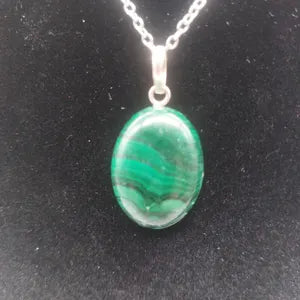 Malachite Cabochon Cut Necklace, Malachite Silver unisex Necklace