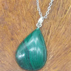 Malachite Cabochon Cut, Necklace, Silver 925
