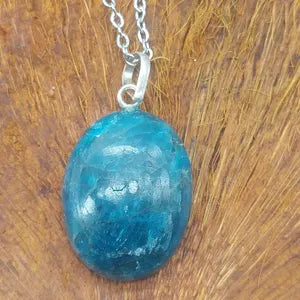 Blue Apatite Crystal Necklace Silver 925 with hook
