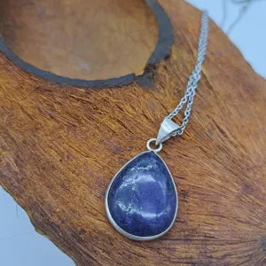 Lapis Lazouli Silver Plated Necklace - Cabochon Cut