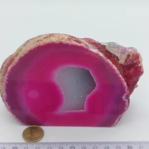 Pink Tie Die Geode Agate with Crystal Quartz Cave, Stone Decoration, Zodiac Mineral Crystal