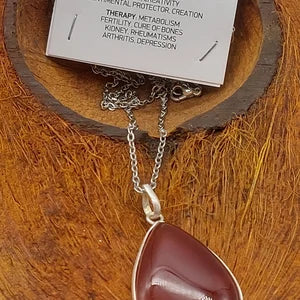 Carnelian Crystal Necklace, Cabochon Cut, Silver 925