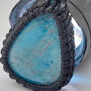 Blue Apatite Macrame Necklace, Blue Crystal Woven Necklace, Gemstone Pendant