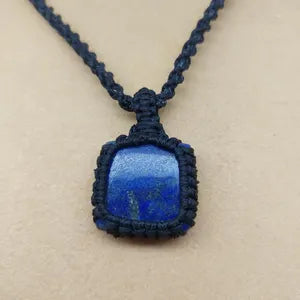 Lapis Lazuli Macrame Necklace, Blue Crystal Wrapped Woven Necklace, Gemstone Necklace