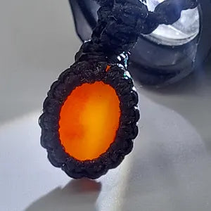 Carnelian Macrame Necklace, Red Crystal Handmade Woven Necklace