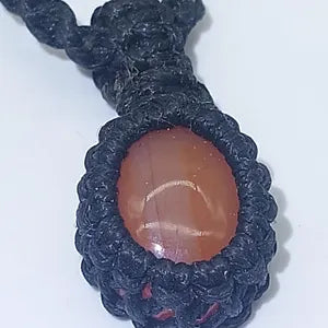 Carnelian Macrame Necklace, Red Crystal Handmade Woven Necklace