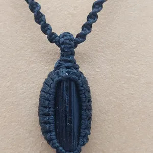 Black Tourmaline Rough Stone Macrame Necklace, Protection Necklace, Handmade Wrapped Black Crystal Necklace