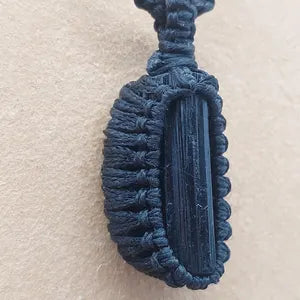 Black Tourmaline Rough Stone Macrame Necklace, Protection Necklace, Handmade Wrapped Black Crystal Necklace