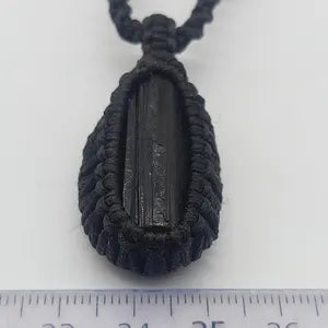 Black Tourmaline Rough Stone Macrame Necklace, Protection Necklace, Handmade Wrapped Black Crystal Necklace
