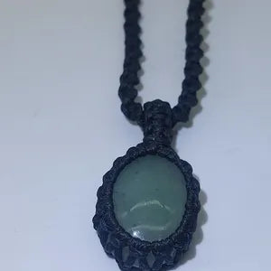 Green Aventurine Macrame Necklace, Lucky Crystal Wrapped Necklace, Green Stone Necklace