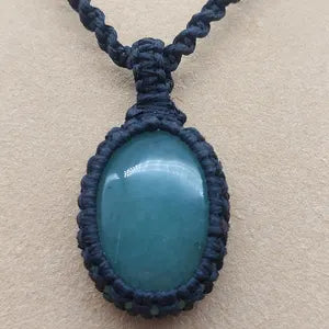 Green Aventurine Macrame Necklace, Green Gemstone Woven Necklace, Unisex Handmade Knotted Necklace