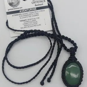 Green Aventurine Macrame Necklace, Green Gemstone Woven Necklace, Unisex Handmade Knotted Necklace