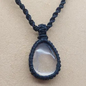 Clear Quartz Macrame Necklace, Transparent Crystal Wrapped Necklace, Clear Stone Handmade Necklace