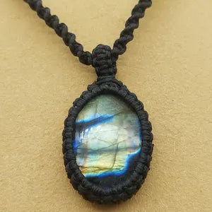Rainbow Labradorite Handmade Wrapped Macrame Necklace - Healing Stone - Gift Idea - Protection