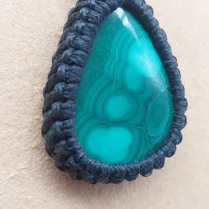 Malachite Macrame Wrapped Necklace, Protection Gift Accessories, Crystal Healing