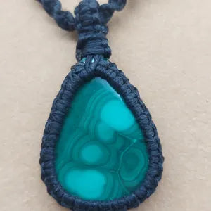 Malachite Macrame Wrapped Necklace, Protection Gift Accessories, Crystal Healing