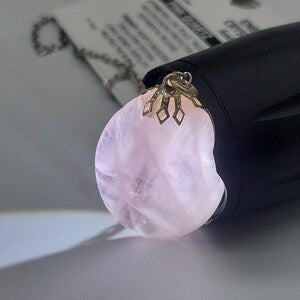 Rose Quartz Oval Stone Necklace, Pink Crystal Necklace for Women, Birthstone Necklace, Crystal Gift for Women