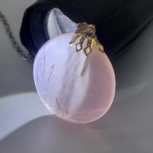 Rose Quartz Round Crystal Necklace,Pink Stone Necklace with Steel Chain,Love Stone Necklace, Birthstone Women'sNecklace,Crystal Gift for Her