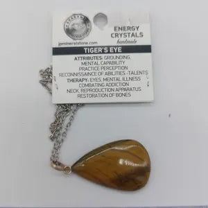 Tiger Eye Teardrop Crystal Chain Necklace, Yellow Gemstone Necklace, Stone Necklace for Men and Women