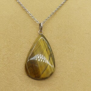 Tiger Eye Teardrop Crystal Chain Necklace, Yellow Gemstone Necklace, Stone Necklace for Men and Women, Energy Crystal Necklace
