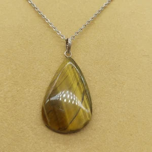 Tiger Eye Teardrop Crystal Chain Necklace, Yellow Gemstone Necklace, Stone Necklace for Men and Women