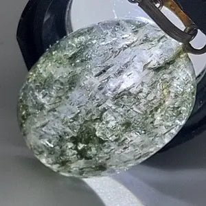 Clear Quartz with Green Tourmaline Necklace, Tourmalinated Quartz Crystal Pendant, Gemstone Necklace for Men and Women