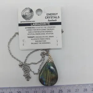 Flashy Labradorite Crystal Necklace, Green Stone Chain Necklace, Gemstone Necklace for Men and Women