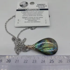 Flashy Labradorite Crystal Necklace, Green Stone Chain Necklace, Gemstone Necklace for Men and Women