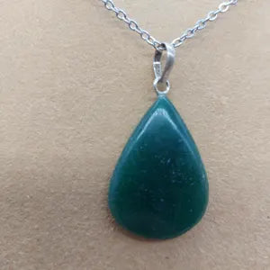 Green Aventurine Crystal Necklace for Men and Women, Gemstone Pendant with Steel Layering Chain, Crystal Gift Ideas