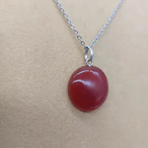 Carnelian Crystal Necklace, Red Stone Necklace with Steel Chain, Layering Gemstone Necklace