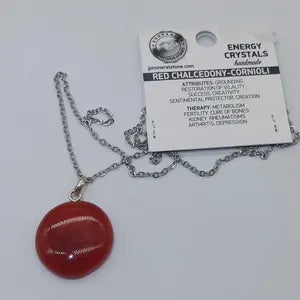 Carnelian Crystal Necklace, Red Stone Necklace with Steel Chain, Layering Gemstone Necklace