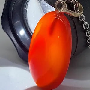 Carnelian Crystal Necklace, Red Stone Necklace with Steel Chain, Layering Gemstone Necklace