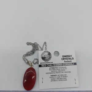 Carnelian Crystal Necklace, Red Stone Necklace with Steel Chain, Layering Gemstone Necklace