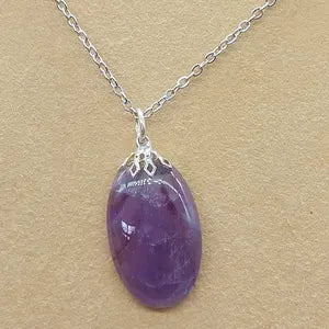 Amethyst Crystal Necklace, Purple Stone Pendant, Gemstone Chain Necklace for Men and Women