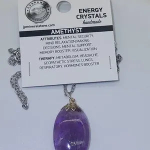 Amethyst Crystal Necklace, Purple Stone Pendant, Gemstone Chain Necklace for Men and Women