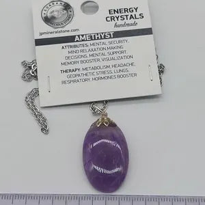 Amethyst Crystal Necklace, Purple Stone Pendant, Gemstone Chain Necklace for Men and Women