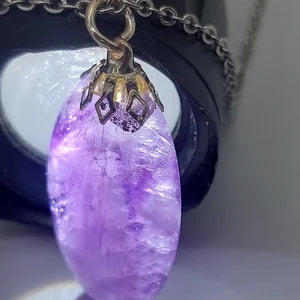 Amethyst Crystal Necklace, Purple Stone Pendant, Gemstone Chain Necklace for Men and Women