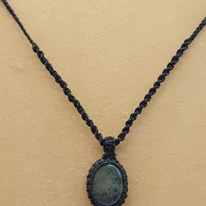 Tourmalinated Prehnite Macrame Necklace, Prehnite with green Tourmaline Handmade Woven Pendant