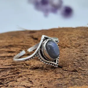 Blue Labradorite Crystal Silver Plated Ring, Blue Stone Adjustable Ring, Gemstone Ring for Women