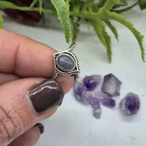 Blue Labradorite Crystal Silver Plated Ring, Blue Stone Adjustable Ring, Gemstone Ring for Women