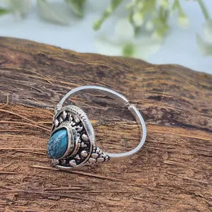 Turquoise Silver Plated Adjustable Ring, Blue Crystal Ring for Her